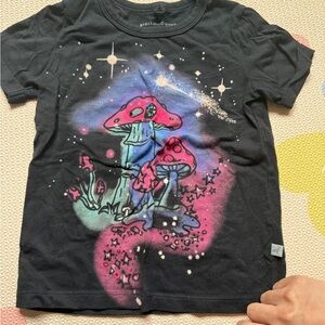 Stella McCartney Kids Black Tee with Pink and Blue Mushroom Art